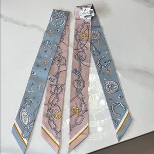 Brand new hermes c’est la fete twilly pair blue glacier rose beige